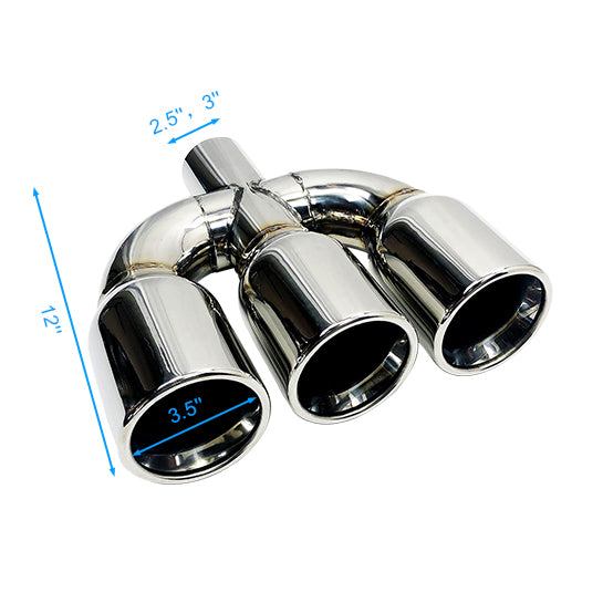 RCCT 3" Inlet Triple Exhaust Tip 2PCS– Polished Chrome Surface, 12" Length
