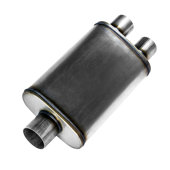 RCCT 14" Oval Exhaust Muffler –2PCS Single Inlet to Dual Outlet, Stainless Steel 409