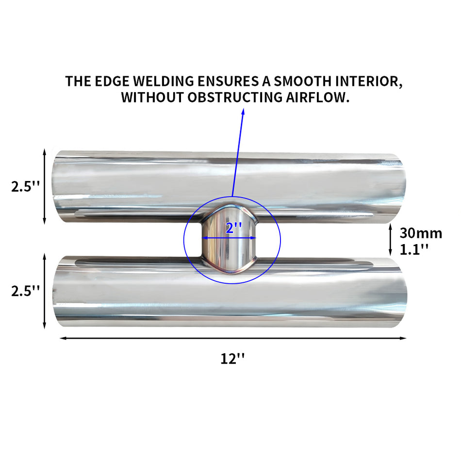 RCCT 2.5In Exaust H Pipe - Stainless Steel 304/ 2PCS Quantity